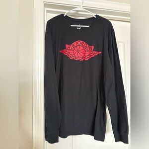 Air Jordan Black Long Sleeve Tee with Red Logo